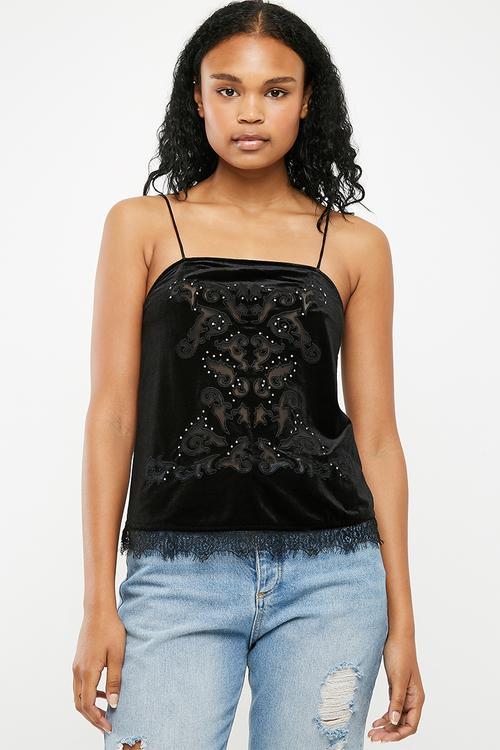 Go emblem velvet cami - black 