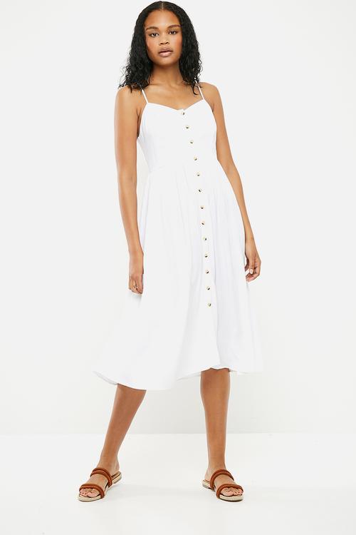 Plain button through midi dress - white