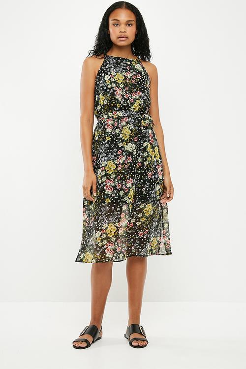 Lisa print belted midi dress - multi 