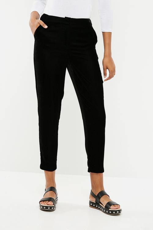 Velvet slim leg co-ord trousers - black 