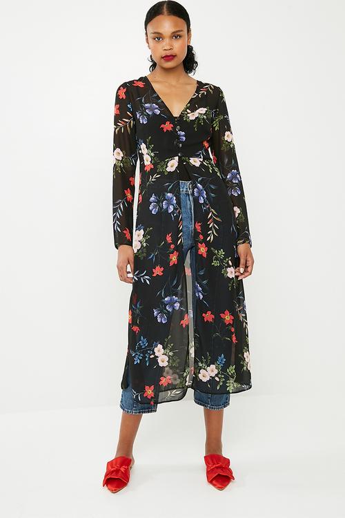 Slit detail maxi blouse - black 