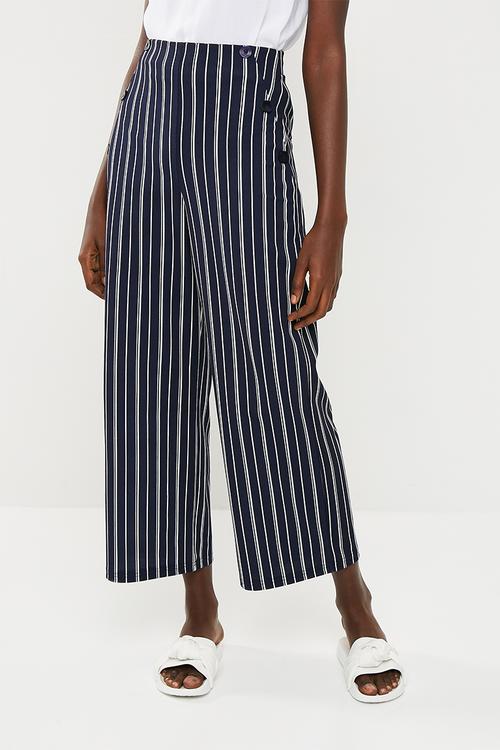 Knit sailor front culotte - navy & white