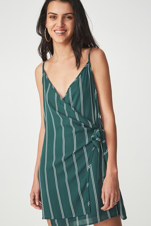 Woven summer Margot wrap slip dress - green