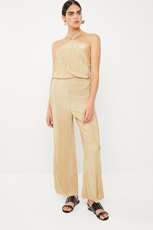Plisse halterneck playsuit - gold