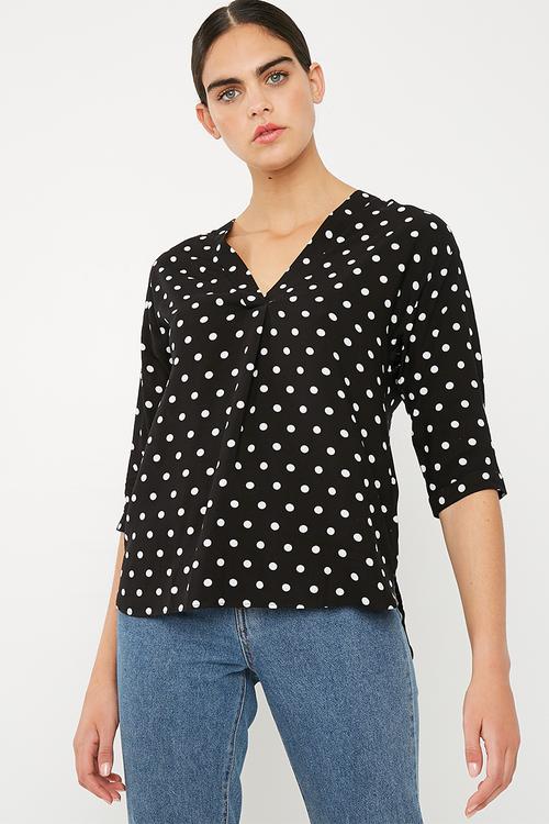 V-neck shirt - black & white 