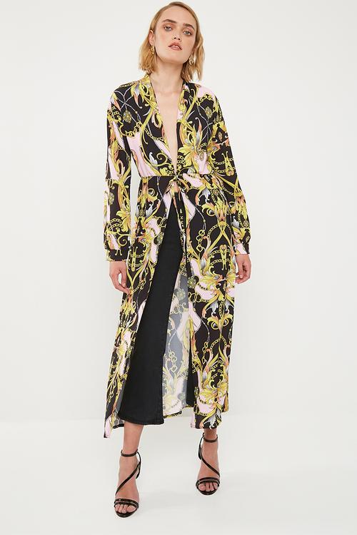 Chain print maxi kimono - pink & yellow