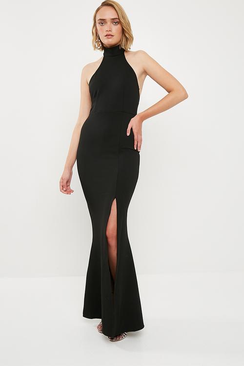 High neck maxi dress - black