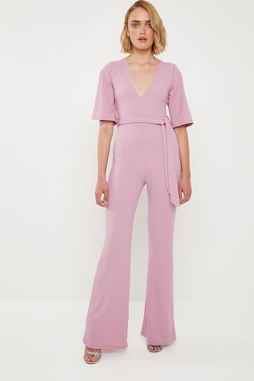 Plunge kimono sleeve jumpsuit - lilac