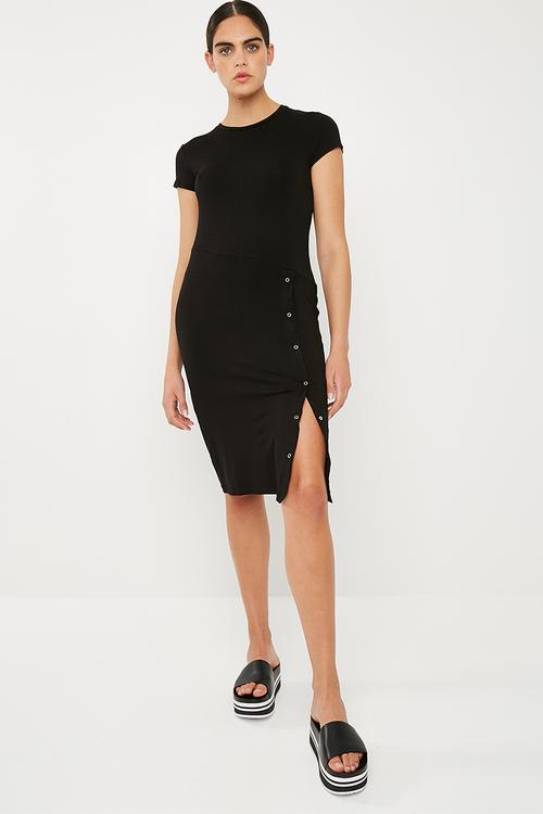 Popper tee dress - black