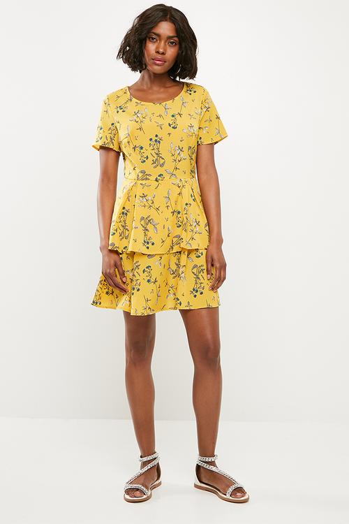 Floral tiered mini dress - yellow
