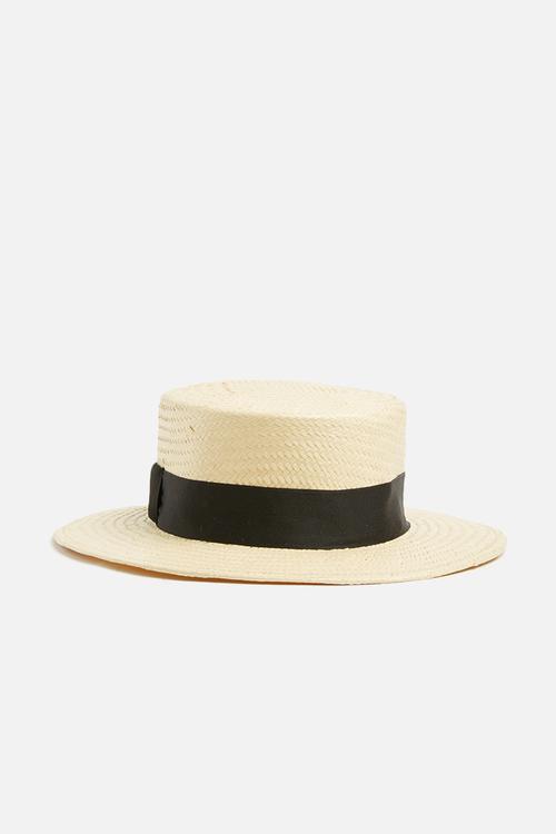 Boater hat with black trim - natural