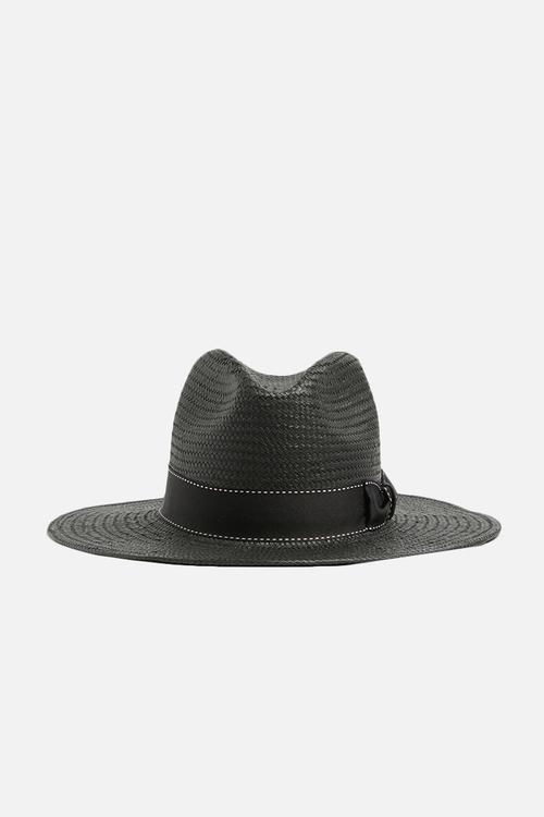 Panama hat with two tone trim - black