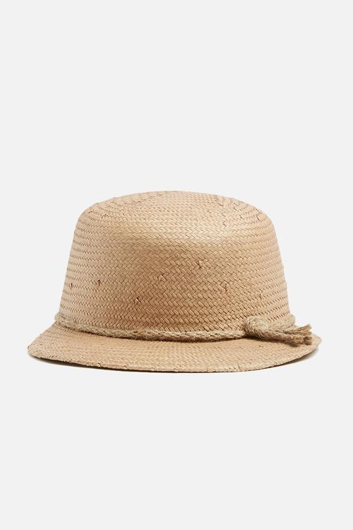 Peak cap with rafia trim - natural