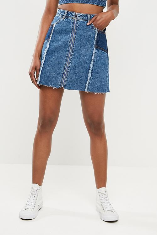 Fray contrast panel skirt - blue 