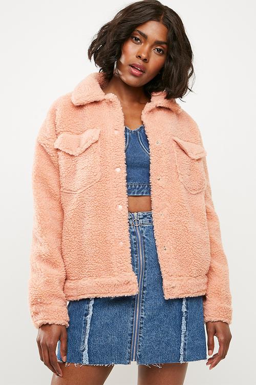 Borg trucker jacket - pink 