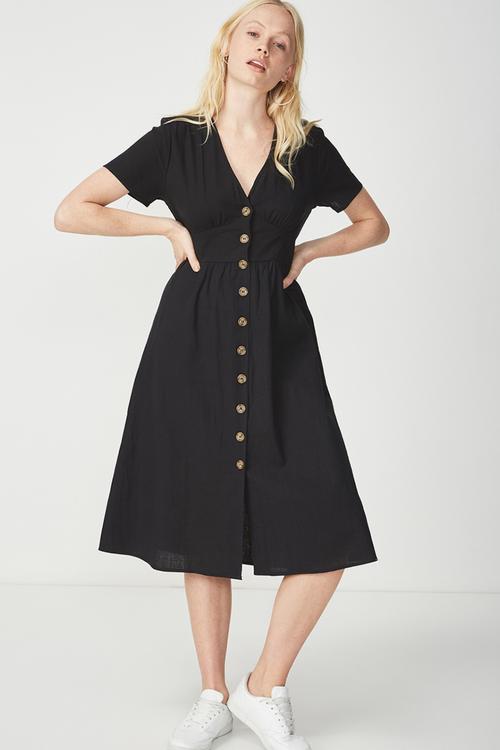 Woven summer midi dress - black