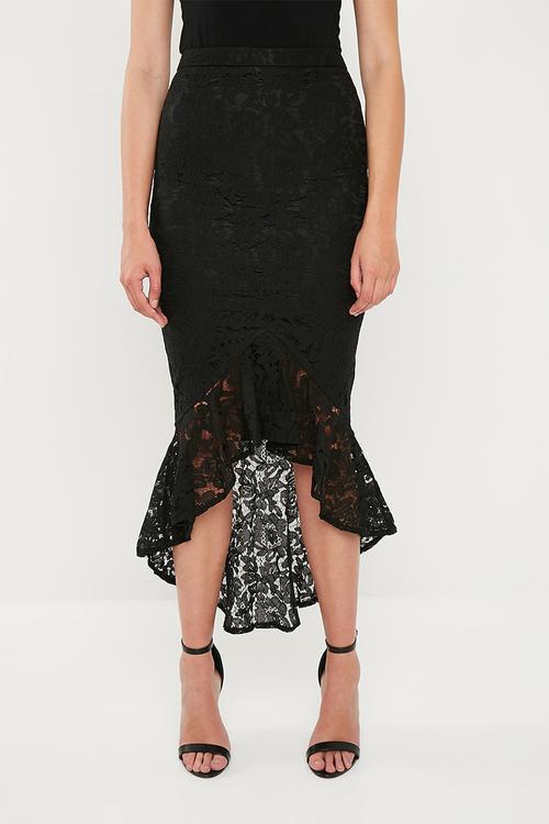 Lace bodycon midi skirt - black