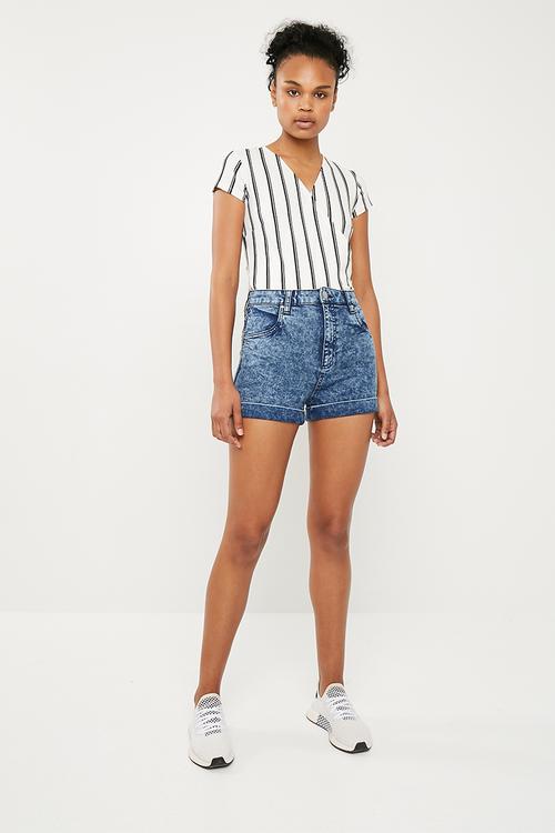 Knit combo bodysuit - black & white 