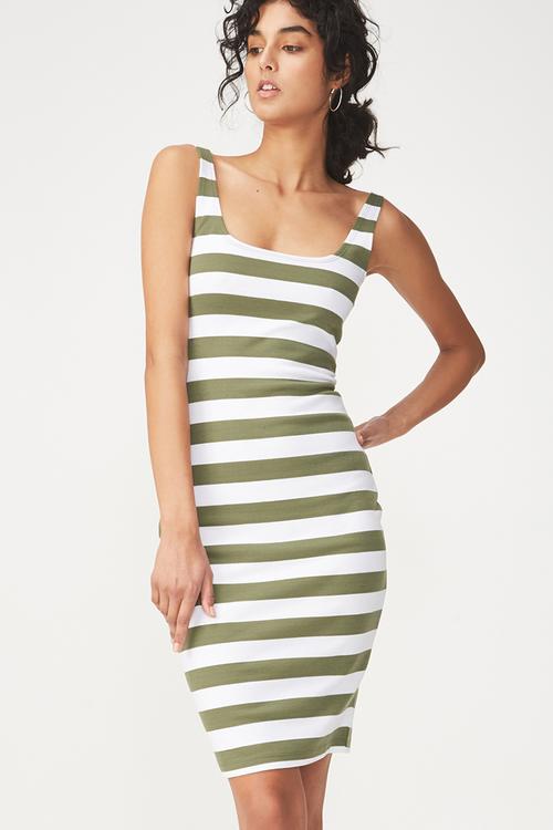 Kimi scooped bodycon - khaki & white