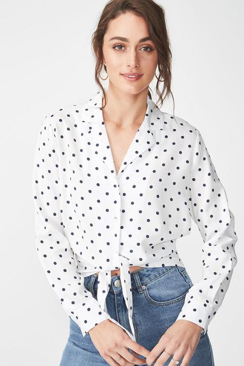 Suzie tie front top - white & black 