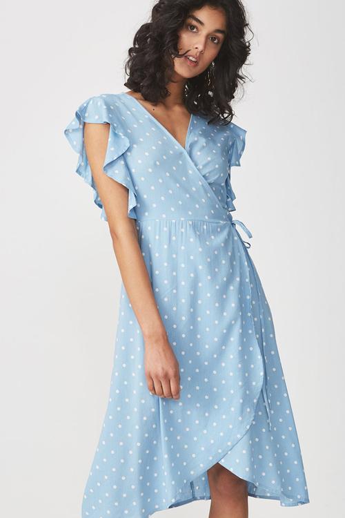 Woven Winnie wrap hi-low dress - blue