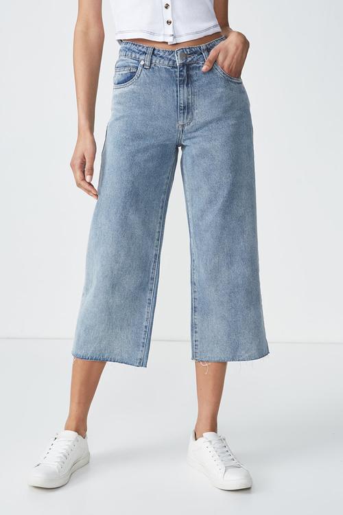 High rise wide leg crop jean - blue