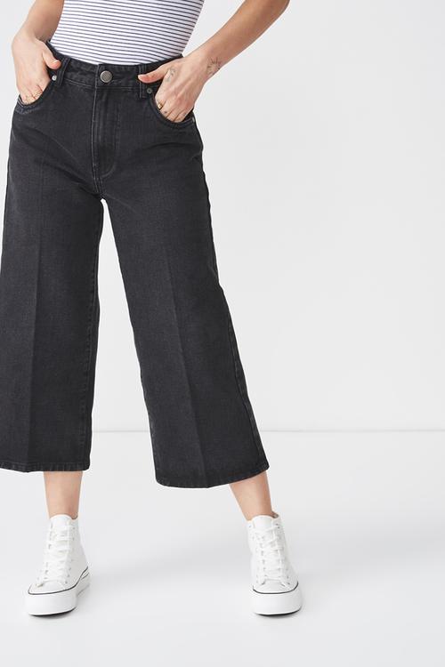 High rise wide leg crop jean - black 