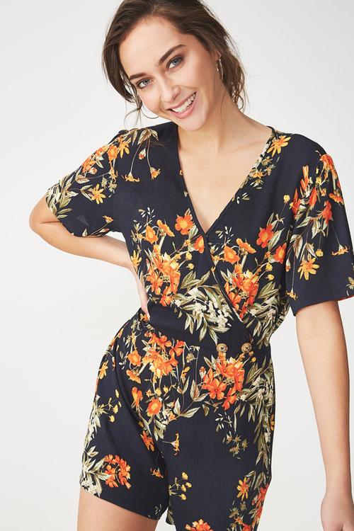 Woven angie cap sleeve playsuit  - navy 