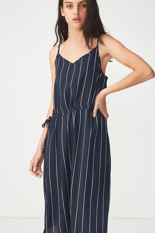 Woven mimi rouched midi dress - navy 