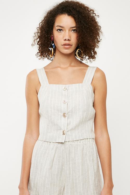 Button front cami - beige & white