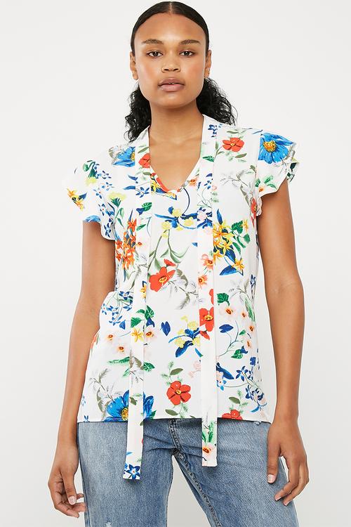 Ruffle sleeve key hole blouse - multi