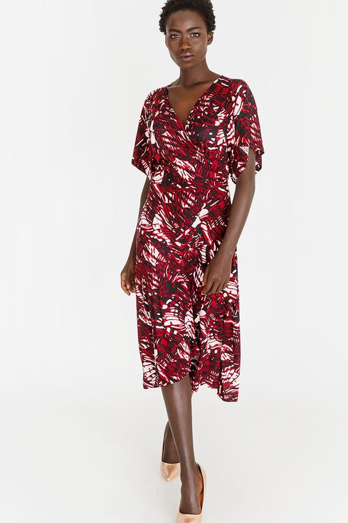 Tuli Printed Wrap Dress Dark Red