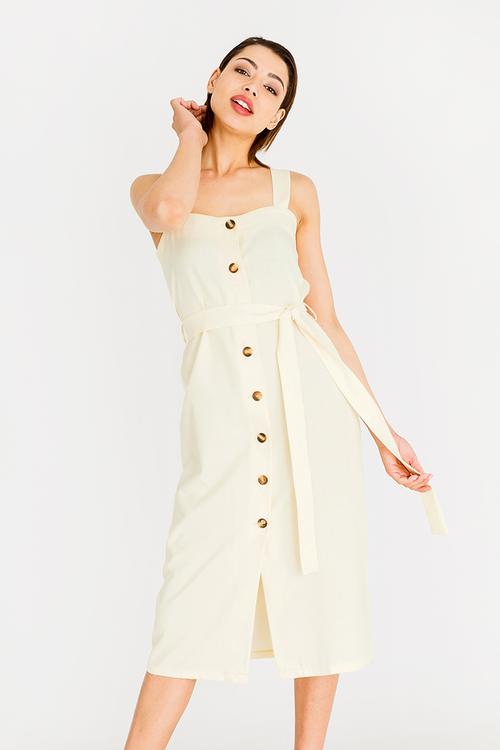 Midi Front Button Dress Pale Yellow
