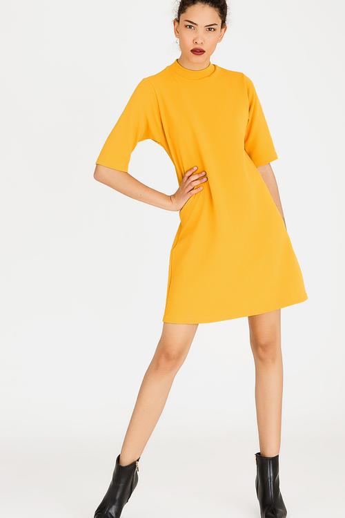 Turtleneck Shift Dress Yellow