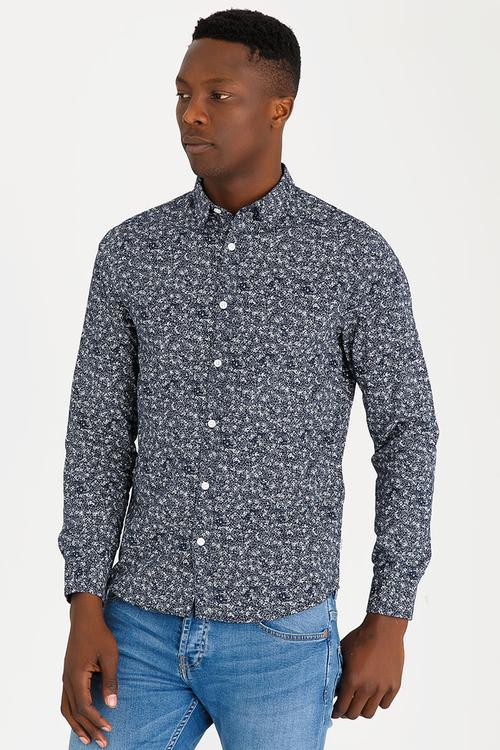 Newton Poplin Printed Shirt Dark Blue