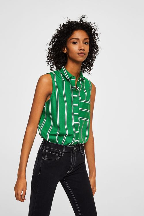 Contrasting Print Shirt Green