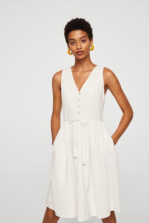 Crochet Detail Dress Off White