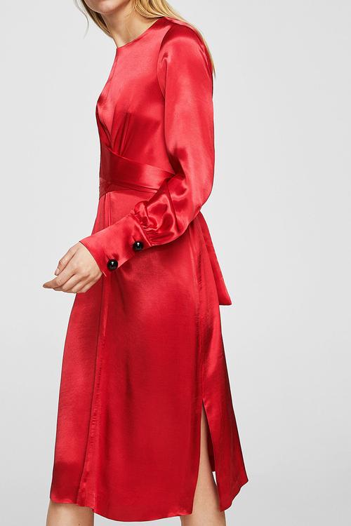 Wrapped Satin Dress Red