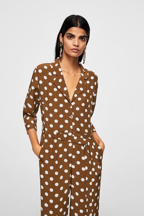 Polka-dot long jumpsuit brown