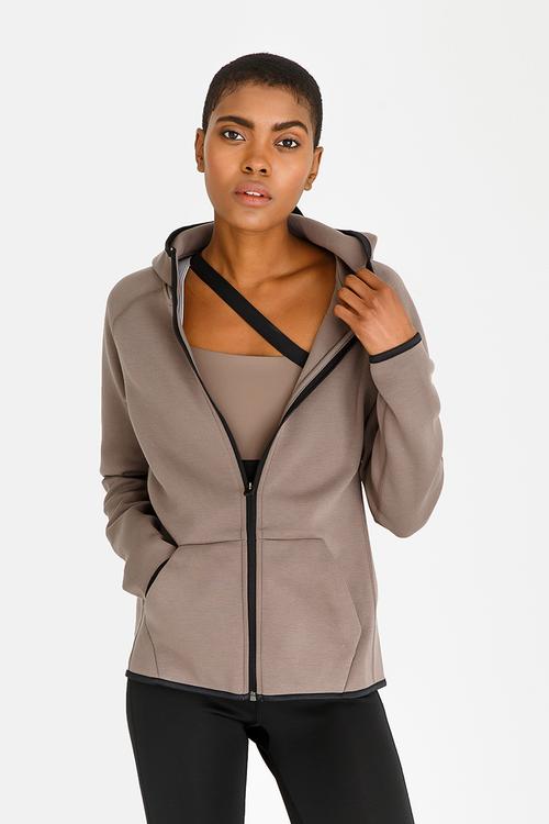 Cotton Full Zip Hoodie Taupe