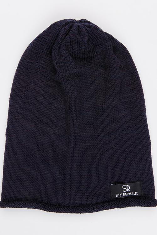 Long Raw Edge Beanie Navy
