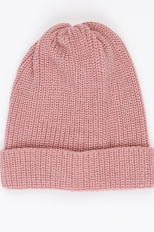 Acrylic Turn Up Beanie Pale Pink