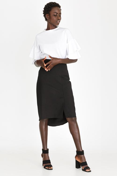 Dip Hem Fitted Skirt Black