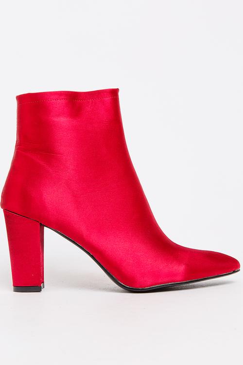 Satin Ankle Boots Dark Red
