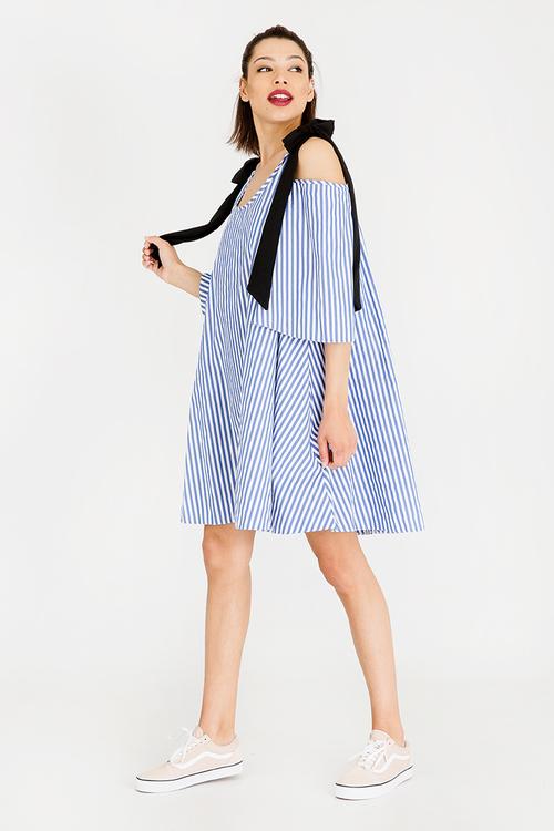 Cold Shoulder Swing Dress Blue