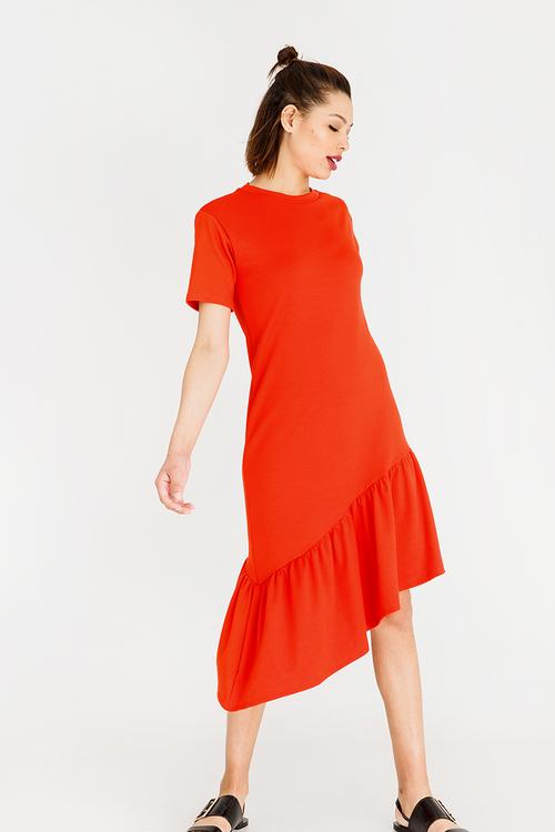 Frill Detail T-Shirt Dress Orange