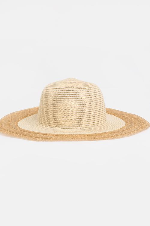 Contrast Wide Brim Sun Hat Beige