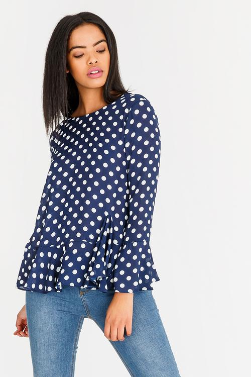 Spot bell sleeve top Navy