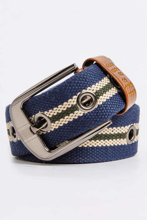 Striped Webber Belt Navy