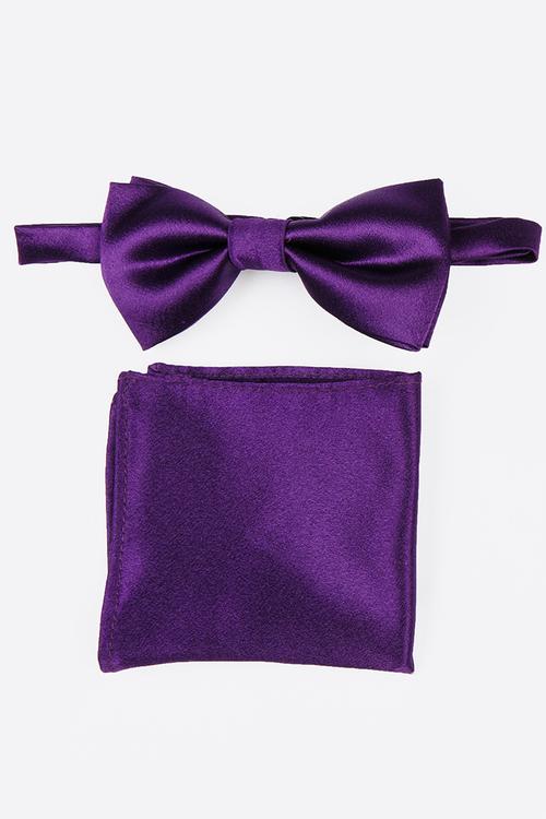 Plain Bow Tie & Lapel Pin Dark Purple